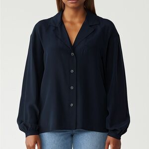 Vintage Valentino Studios Silk Button Up Navy Top